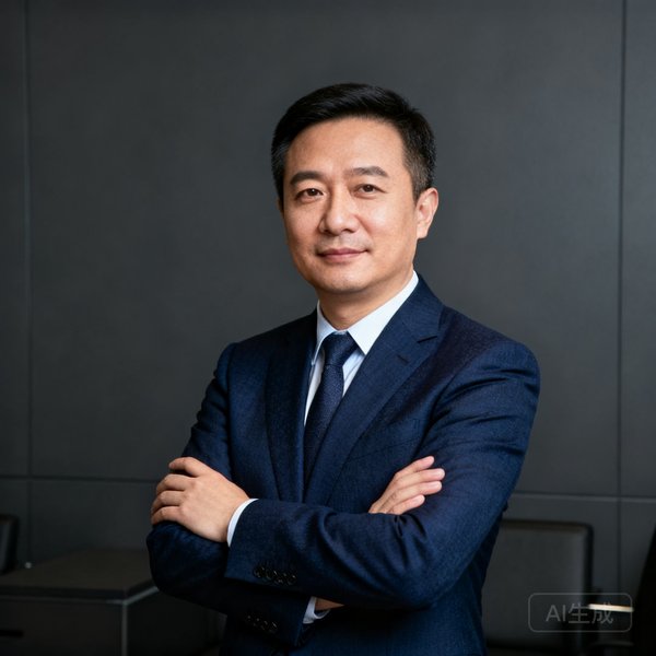 九游娱乐网联合创始人兼CEO林志远，四十岁左右男性，身穿深蓝色西装，双手交叉于胸前，背景为深灰色办公室。